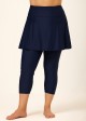 Navy Blue Flared Plus Size Modest Swimsuit Skort with Capri Leggings
