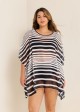 Black And White Striped Batwing Sleeve Cover Up Dress
