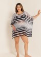 Black And White Striped Batwing Sleeve Cover Up Dress