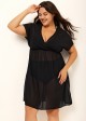 Black V Neck Semi-Sheer Split Boho Style Cover Up