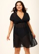 Black V Neck Semi-Sheer Split Boho Style Cover Up