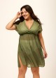 Green V Neck Semi-Sheer Split Boho Style Cover Up