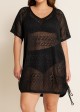 Black V Neck Cut Out Drawstring Swim Cover Up