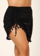 Black Plus Size Modest Tassel Trim Drawstring Swimsuit Cover Up