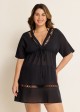 Black Fashionable Plus Size Hollow Out Short Sleeve Cover Up