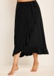Black Plus Size Holiday Casual Ruffle Trim Tie Wrap Cover Up Skirt