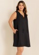 Curvy Black Split Neckline Gauze Swimsuit Cover Up Shift Dress