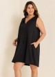 Curvy Black Split Neckline Gauze Swimsuit Cover Up Shift Dress