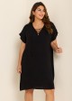 Black Lace Up Neckline Short Sleeves Plus Size Bathing Suit Cover Ups Dress