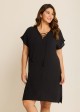 Black Lace Up Neckline Short Sleeves Plus Size Bathing Suit Cover Ups Dress