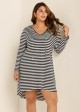 White Striped Hoodie Curvy Beachwear Cover Ups Dress