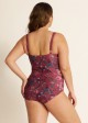 Red Floral Print Pleated Fashion One Piece Swimsuit