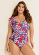 Stylish Floral Print Ruffle Sleeves Backless Rash Guard One Piece Swimsuit