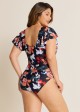 Plus Size Fashionable Floral Print Ruffle Sleeve One Piece Swimsuit