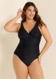 Black V Neck Ruched Cut One Piece Swimsuit