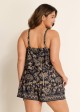 Plus Size Black Print High Neck Hollow With Pocket One Piece Swimsuit Swim Romper