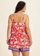 Curvy Red Floral Keyhole Neck Flattering Pocket Women's Swimsuit One Piece Swim Romper