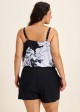 Black And White Floral High Neck Vintage Pocket Plus Size Swimsuit One Piece Swim Romper