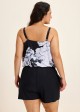 Black And White Floral High Neck Vintage Pocket Plus Size Swimsuit One Piece Swim Romper