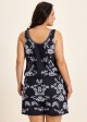 Plus Size Black Floral Wide Strap Pocket Bathing Suits Romper One Piece Swimsuit