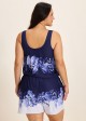 Navy White Floral Flattering Wide Straps Pocket Plus Size Swimsuit One Piece Swim Romper