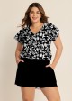 Plus Size Black Floral Upf50+ Short Sleeves Modest Pocket Swimsuit One Piece Swim Romper