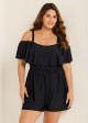Plus Size Black Off The Shoulder Ruffles 1 Piece Bathing Suits Romper One Piece Swimsuit