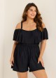 Plus Size Black Off The Shoulder Ruffles 1 Piece Bathing Suits Romper One Piece Swimsuit