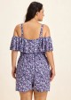 Purle Floral Print Flattering Off Shoulder Ruffled Plus Size Swimsuit One Piece Swim Romper