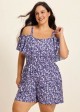Purle Floral Print Flattering Off Shoulder Ruffled Plus Size Swimsuit One Piece Swim Romper