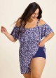 Purle Floral Print Flattering Off Shoulder Ruffled Plus Size Swimsuit One Piece Swim Romper