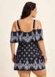 Plus Size Baroque Pattern Print Off The Shoulder Modest Women's Swimsuit One Piece Swimdress