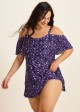 Purple Floral Off The Shoulder Flattering Plus Size Women's Swimsuit One Piece Swim Romper