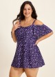 Purple Floral Off The Shoulder Flattering Plus Size Women's Swimsuit One Piece Swim Romper
