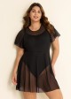 Plus Size Black High Neck Mesh Sleeves One Piece Swimdress