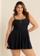 Black Crisscross Detailing Flowy Swimdress Top