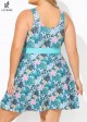 Charming Plus Size Green Tropical Floral Knot Front One Piece Swimdress