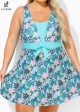 Charming Plus Size Green Tropical Floral Knot Front One Piece Swimdress