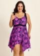 Purle Tropical Leaf Modest Drawstring Asymmetrical Hem Curvy Swimsuit One Piece Swimdress