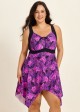 Purle Tropical Leaf Modest Drawstring Asymmetrical Hem Curvy Swimsuit One Piece Swimdress