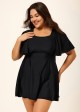 Black Ruffle Sleeves Square Neck Modest Plus Size Swimdress Swimsuit Top