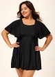 Black Ruffle Sleeves Square Neck Modest Plus Size Swimdress Swimsuit Top