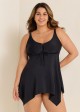 Black Criss Cross Front detail Asymmetrical Hem Swimdress Top