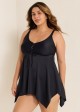 Black Criss Cross Front detail Asymmetrical Hem Swimdress Top
