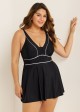 Black Contrast Trim Adjustable Straps One Piece Swimdress