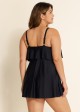Black Layered Ruffle Trim Adjustable Strap Elegant One Piece Swimdress