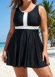 Black And White Color Block Round Neck Casual One Piece Swimdress