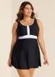 Black And White Color Block Round Neck Casual One Piece Swimdress