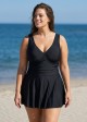 Black Ruched Wide Strap Fashionable Modest Plus Size One Piece Swimdress