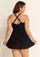 Black V Neck Mesh Fashion Plus Size One Piece Swimdress